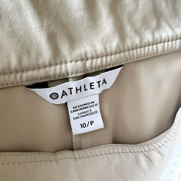 ATHLETA Stellar Wide Crop Pants Women's Size 10P Beige Tan Petite Pockets - Picture 3 of 8